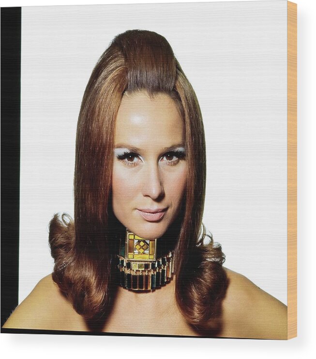 Jewelry Wood Print featuring the photograph Brigitte Bauer Wearing A Trifari Necklace by Bert Stern