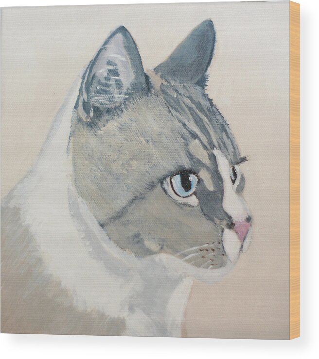 Cat Wood Print featuring the painting Bugsy by Lou Belcher