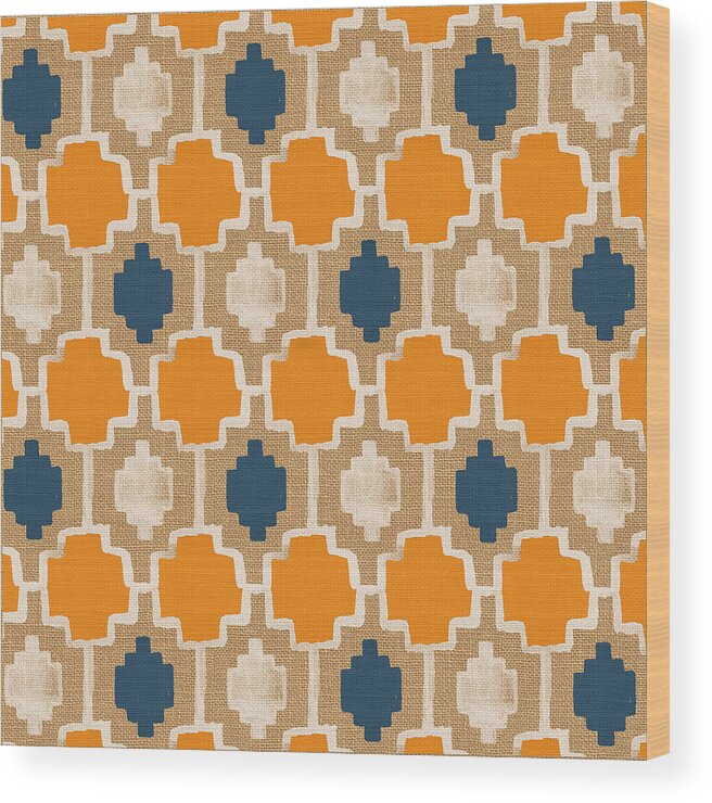 Abstract Pattern Wood Print featuring the painting Burlap Blue and Orange design by Linda Woods