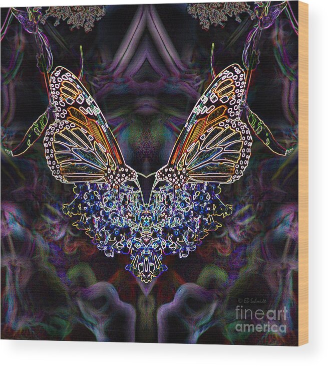 Butterfly Garden Wood Print featuring the digital art Butterfly Reflections 01 - Monarch by E B Schmidt