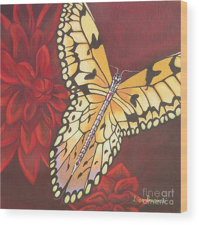 Butterfly Wood Print featuring the painting Butterfly Wrapped in Red by Lisa Prusinski