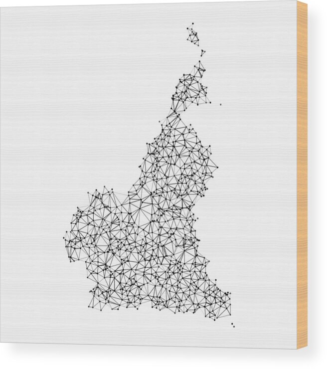 Triangle Shape Wood Print featuring the drawing Cameroon Map Network Black And White by FrankRamspott