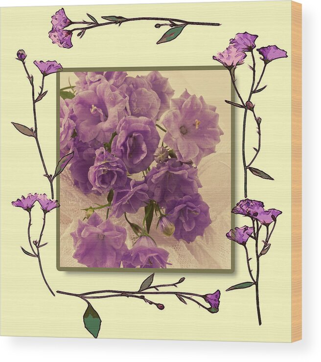 Purple Campanula Wood Print featuring the photograph Campanula Framed With Pressed Petals by Sandra Foster