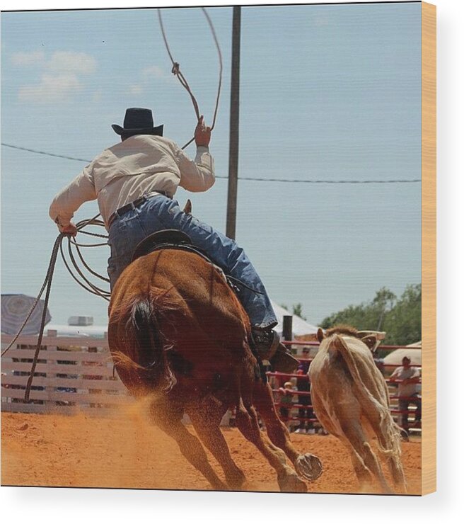Photographylove Wood Print featuring the photograph #canon #cowboy #actionshots #roper by Lisa Yow