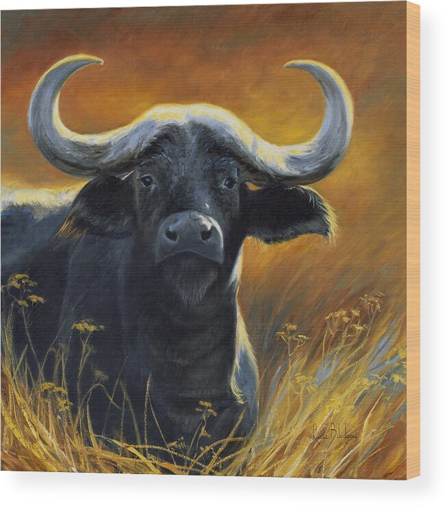 Wildlife Wood Print featuring the painting Cape Buffalo by Lucie Bilodeau