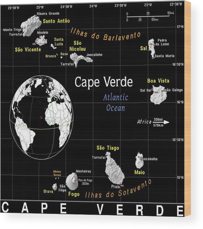 Cape Verde Wood Print featuring the mixed media Cape Verde Exotic Map by Florene Welebny