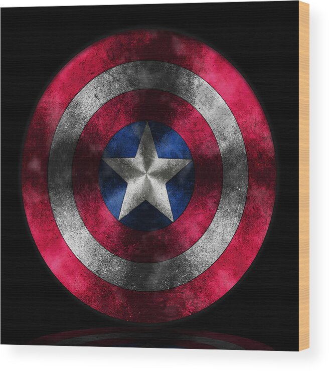 Captain America Movie Wood Print featuring the painting Captain America Shield by Georgeta Blanaru