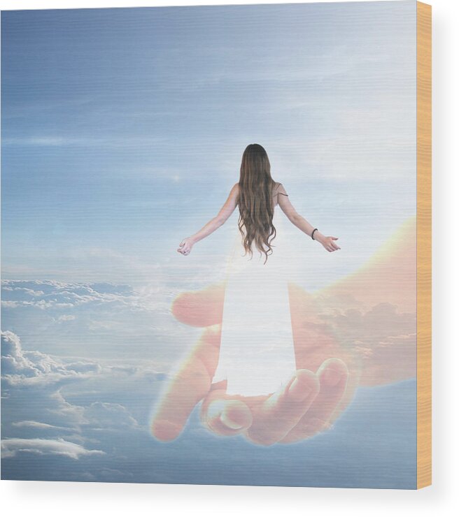 Manipulation Wood Print featuring the digital art Carried By God's Hand by Ester McGuire