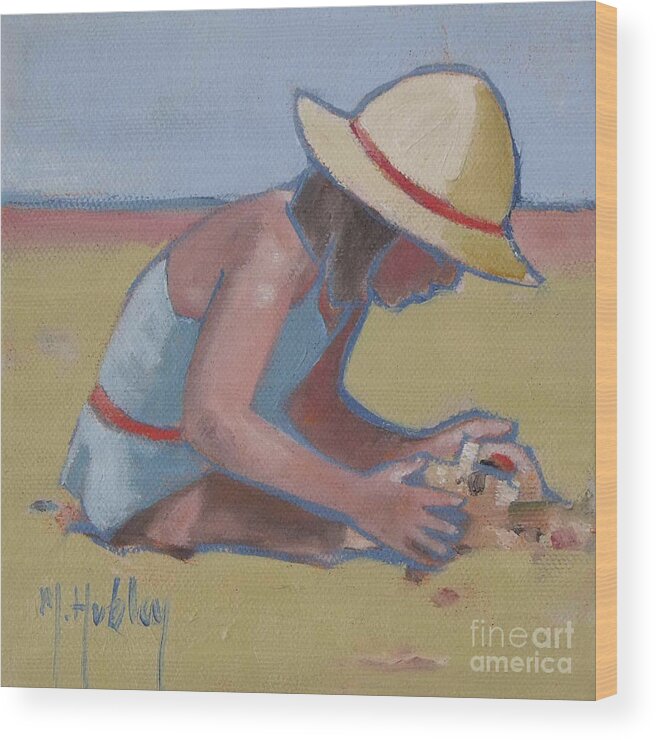 Mary Hubley Wood Print featuring the painting Castle Builder Beach sand castle by Mary Hubley