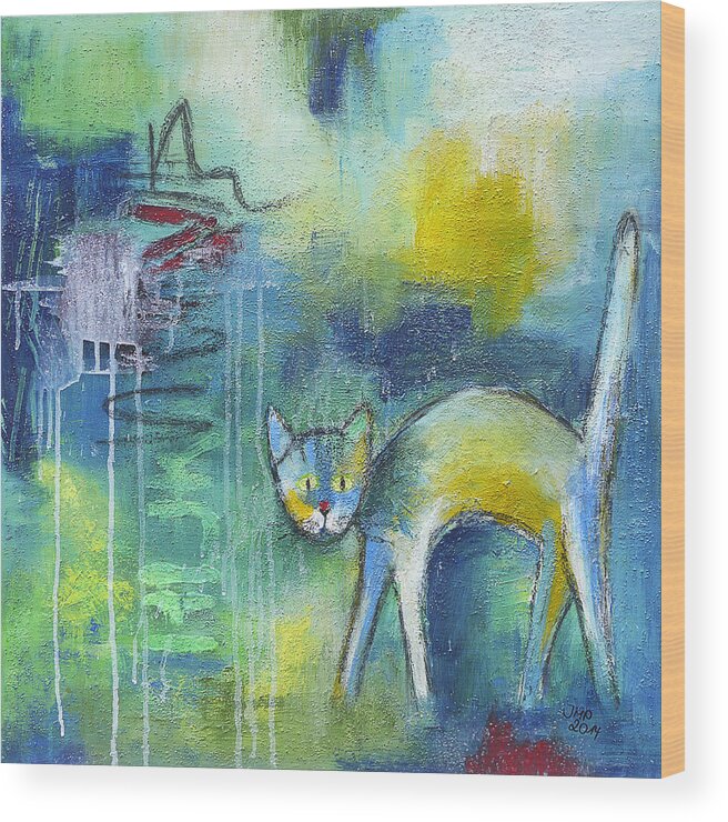 Acrylic Wood Print featuring the painting Cat in the Rain by Jutta Maria Pusl