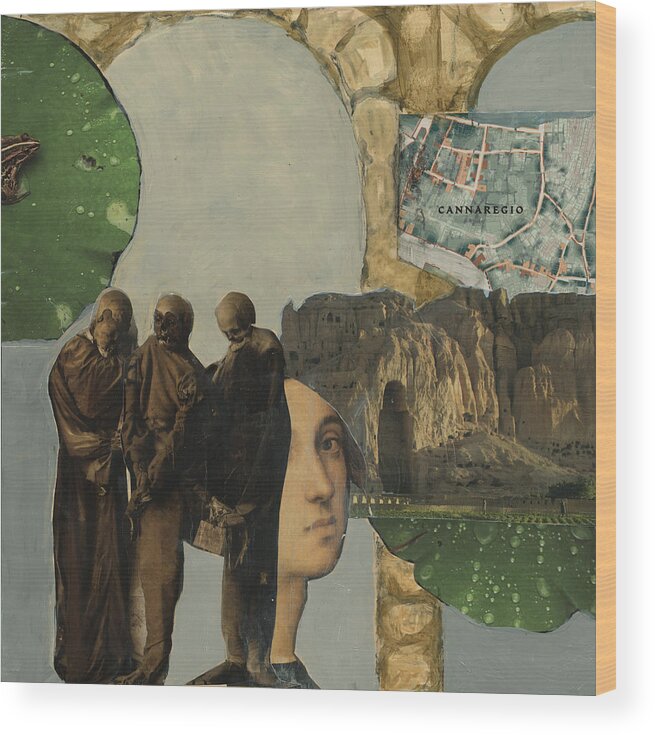 Collage Wood Print featuring the mixed media Catacombs 1 by Jillian Goldberg
