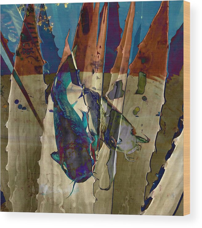 Catfish Wood Print featuring the mixed media Catfish in the Desert by Patricia Januszkiewicz
