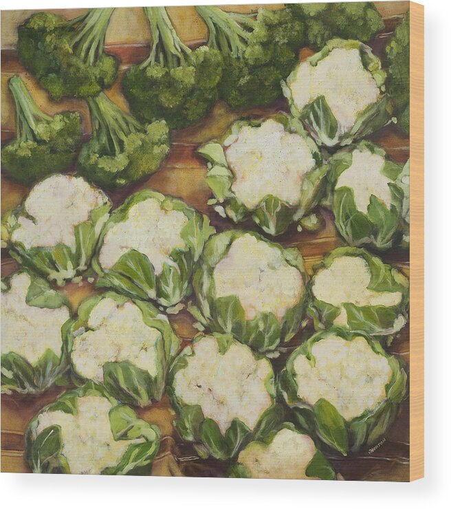 Cauliflower Wood Print featuring the painting Cauliflower March by Jen Norton