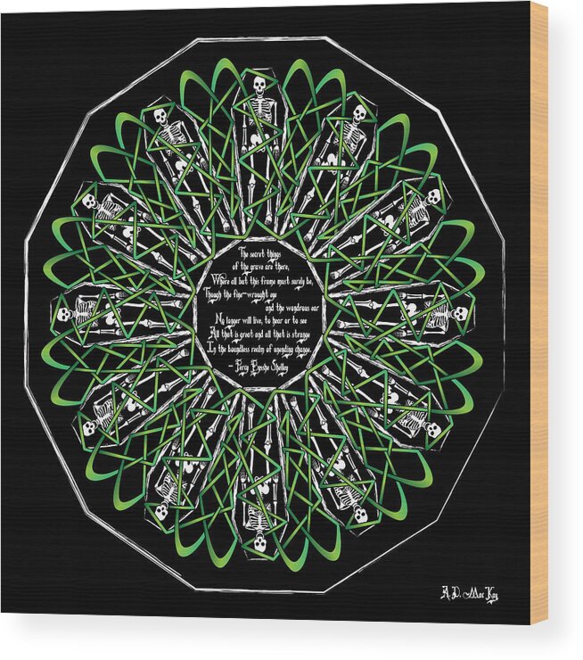 Skeletons Wood Print featuring the digital art Celtic Flower of Death by Celtic Artist Angela Dawn MacKay