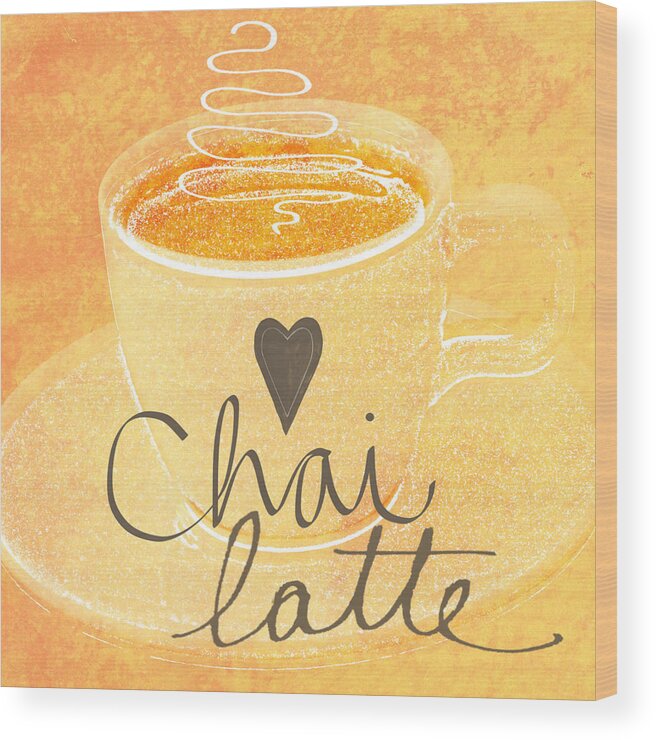 Chai Wood Print featuring the painting Chai Latte Love by Linda Woods