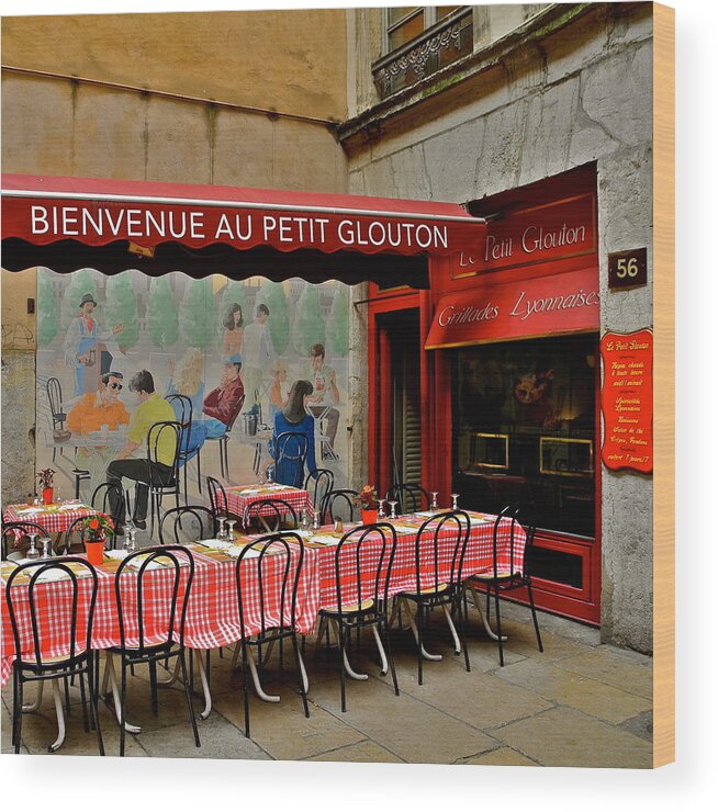 Lyon Wood Print featuring the photograph Charming French Outdoor Cafe by Kirsten Giving