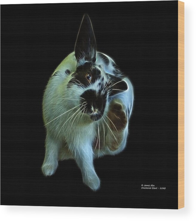 Rabbit Wood Print featuring the digital art Checkered Giant Rabbit - 2540 by James Ahn