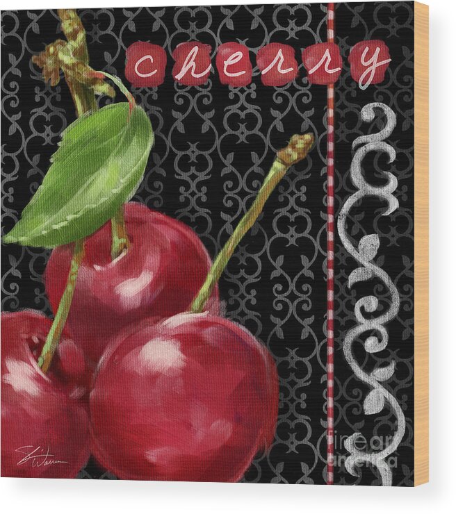 Cherry Wood Print featuring the mixed media Cherry on Black and White by Shari Warren