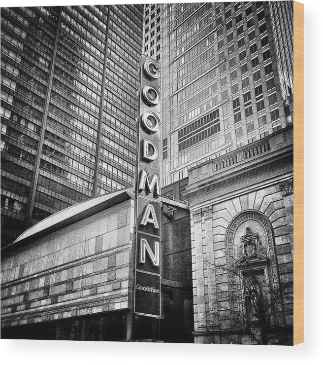 America Wood Print featuring the photograph Chicago Goodman Theatre Sign Photo by Paul Velgos