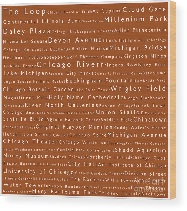 City Wood Print featuring the photograph Chicago in Words Toffee by Sabine Jacobs