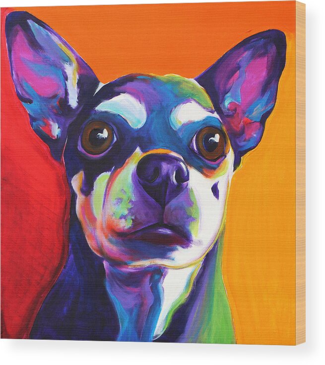 Dog Wood Print featuring the painting Chihuahua - Dolce by Dawg Painter