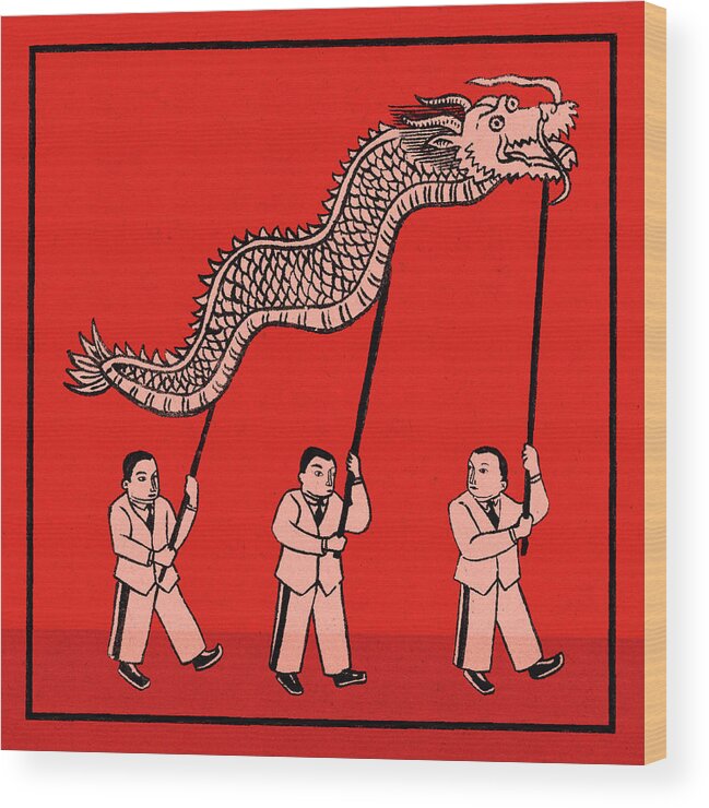 30-35 Wood Print featuring the photograph Chinese Businessmen Supporting Dragon by Ikon Ikon Images