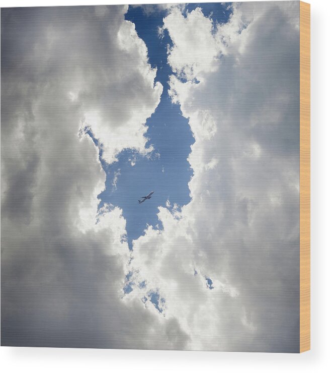 Airplane Wood Print featuring the photograph Circle Of Clouds With Airplane by Rinocdz