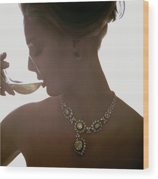 Jewelry Wood Print featuring the photograph Close Up Of A Young Woman Wearing Jewelry by Bert Stern