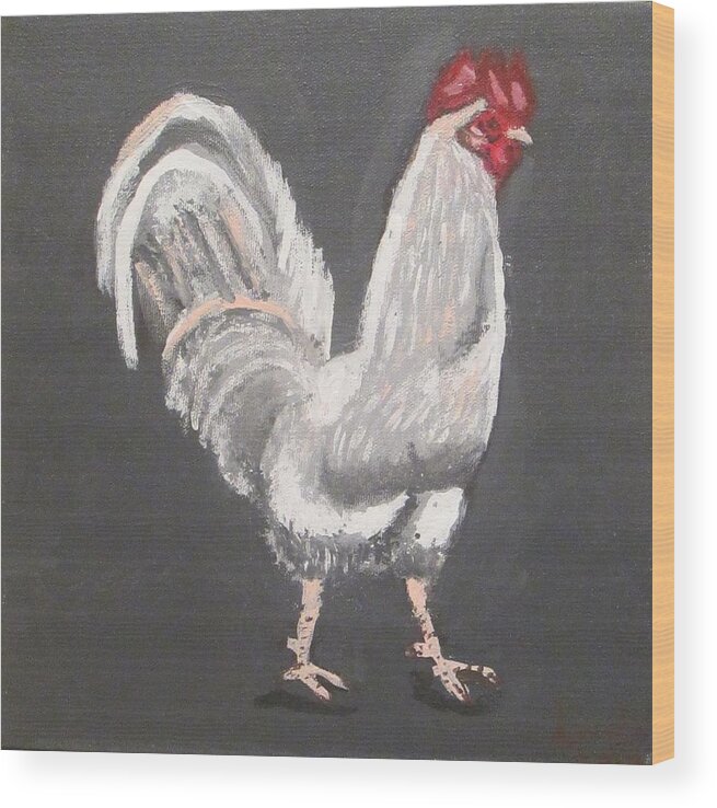 Rooster Wood Print featuring the painting Cock-a-doodle-doo by Jennylynd James