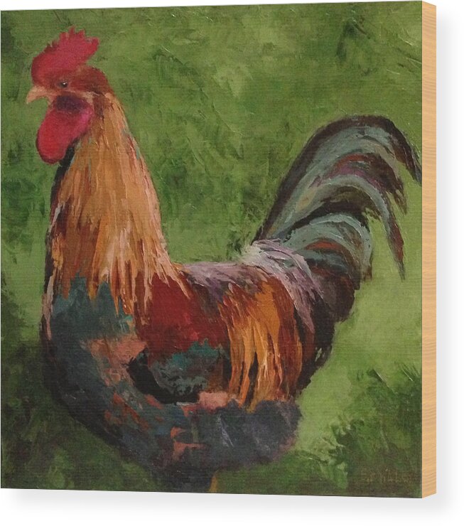 Rooster Wood Print featuring the painting Cock-a-Doodle by Sylvia Miller