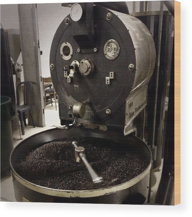 Roaster Wood Print featuring the photograph #coffee #coffeebeans #beans #roaster by Audrey Devotee
