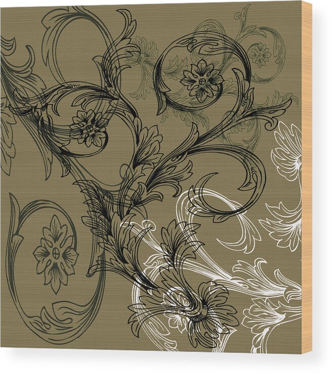 Flowers Wood Print featuring the digital art Coffee Flowers 3 Olive by Angelina Tamez