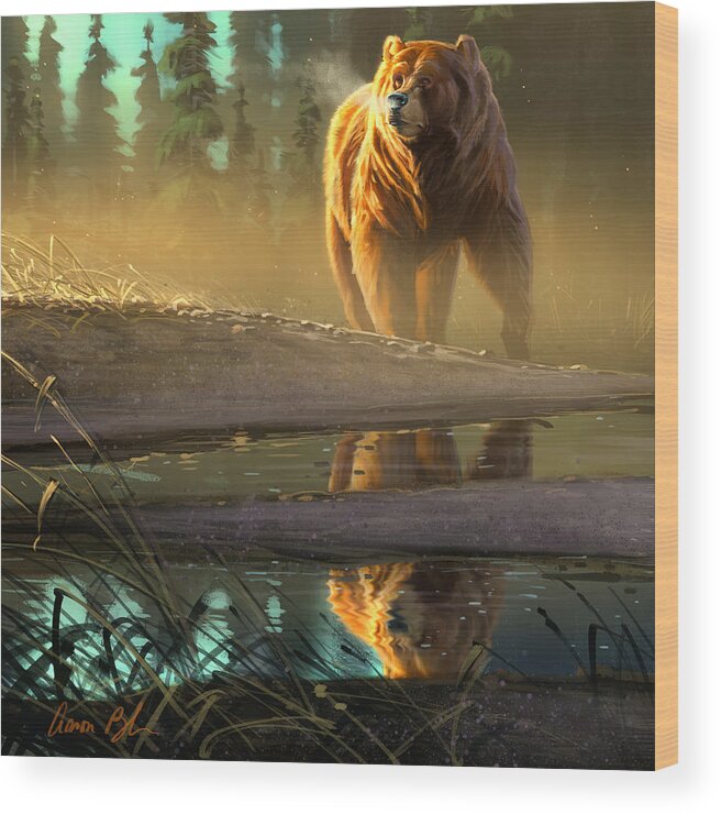 Bear Wood Print featuring the digital art Cold Sunrise by Aaron Blaise