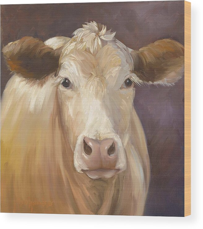 Blond Cow Wood Print featuring the painting Constanze by Cheri Wollenberg