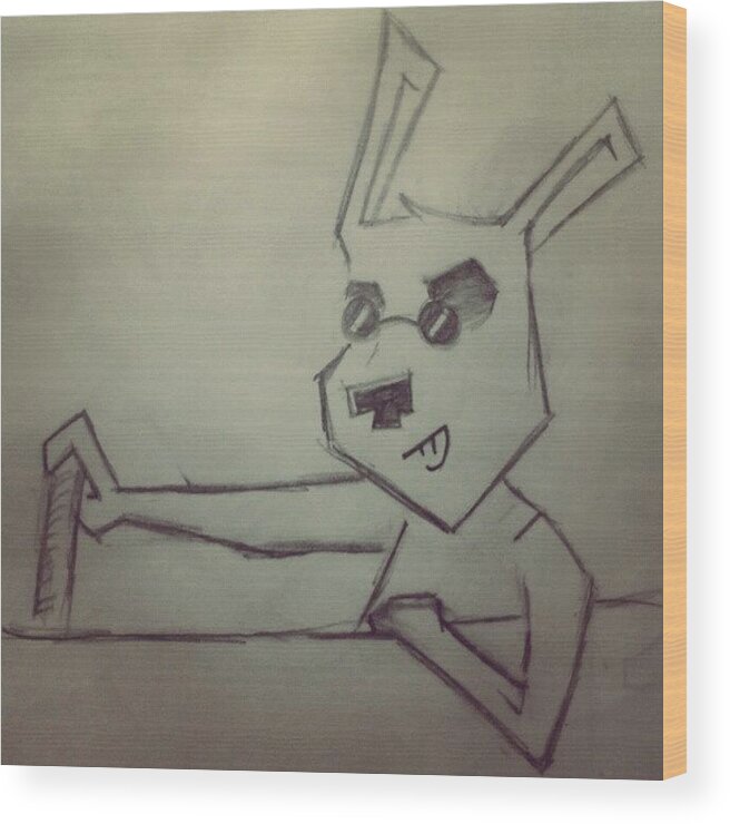 Pencil Wood Print featuring the photograph Cool Driving Rabbit. #drawing #sketch by Gabriel Alfonso Aguilar