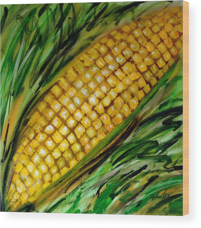 Corn Wood Print featuring the painting Corn by Cynthia Hudson