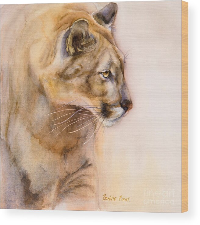Cougar Wood Print featuring the painting Cougar on the Prowl by Bonnie Rinier