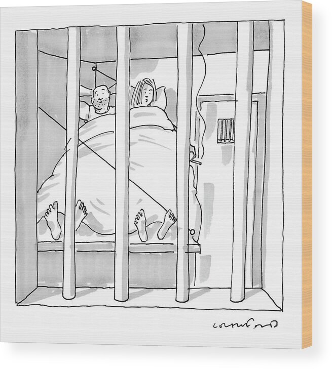 Couple Wood Print featuring the drawing Couple Post-coitu In Jail by Michael Crawford