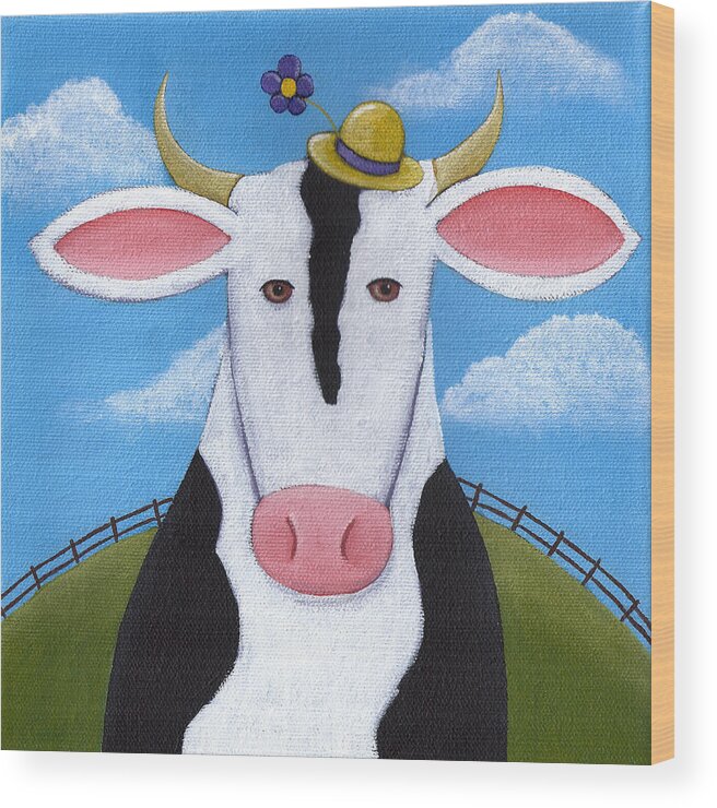 Cow Wood Print featuring the painting Cow Nursery Wall Art by Christy Beckwith