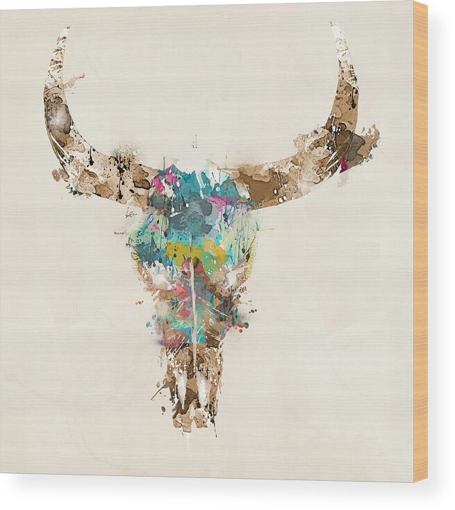 Cow Skull Wood Print featuring the painting Cow Skull by Bri Buckley
