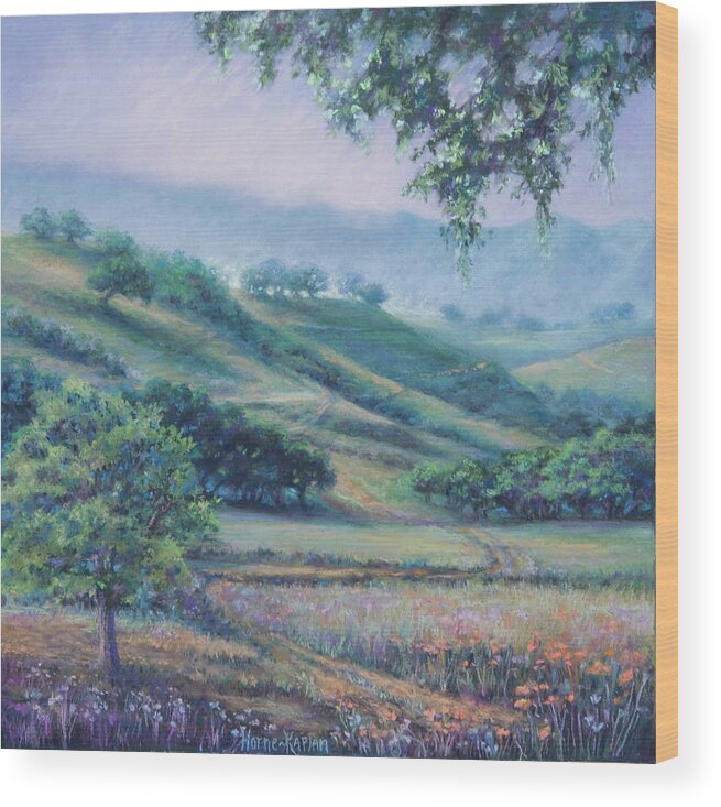 Mountain Valley Wood Print featuring the pastel Cow Trails by Denise Horne-Kaplan