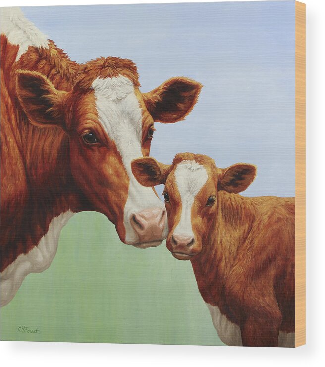 Cow Wood Print featuring the painting Cream and Sugar by Crista Forest