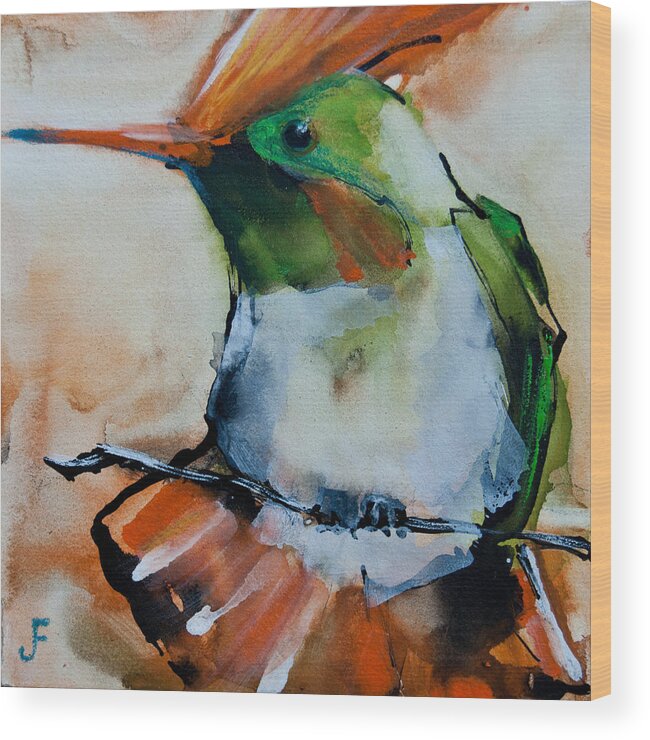 Hummingbird Wood Print featuring the painting Crested Croquette Hummingbird by Jani Freimann