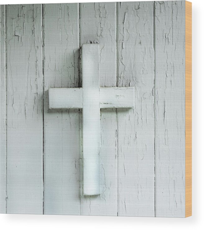 Evie Wood Print featuring the photograph Cross on Holy Angels Sugar Island Michigan by Evie Carrier