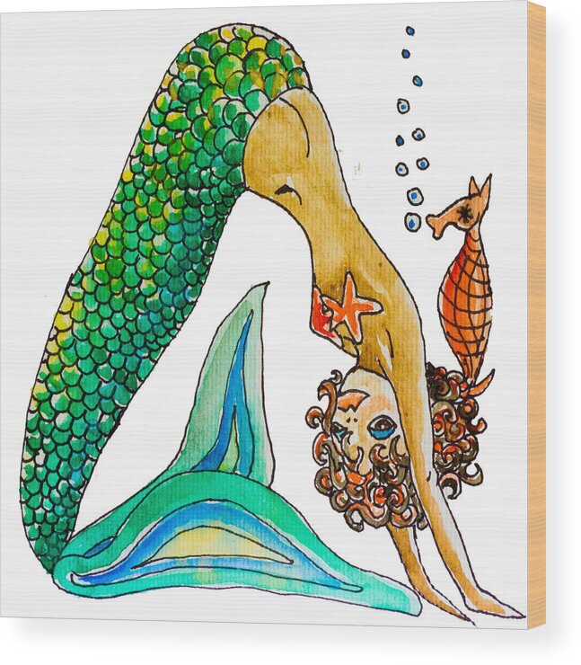 Mermaid Wood Print featuring the painting Curly Locks and Rupert by Kelly Smith