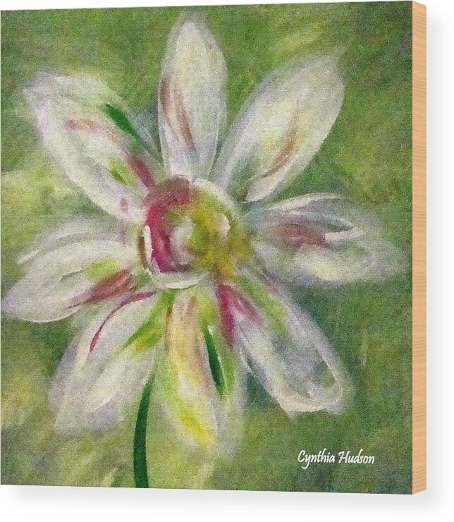 Daisy Wood Print featuring the painting Daisy On Green by Cynthia Hudson