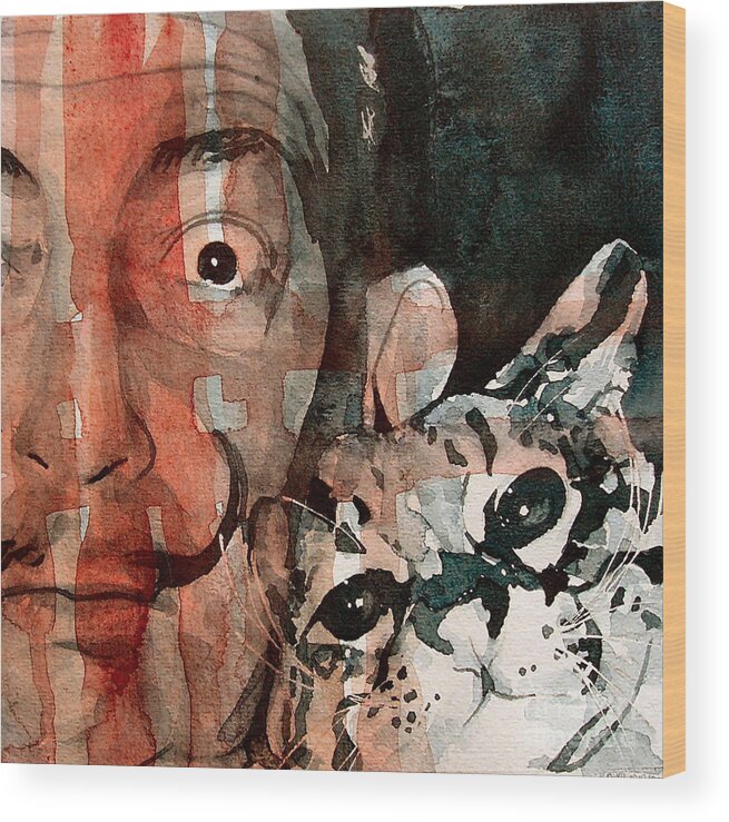 Salvador Dali Wood Print featuring the painting Dali and his cat by Paul Lovering