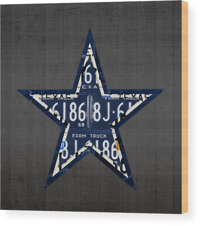 Dallas Wood Print featuring the mixed media Dallas Cowboys Football Team Retro Logo Texas License Plate Art by Design Turnpike