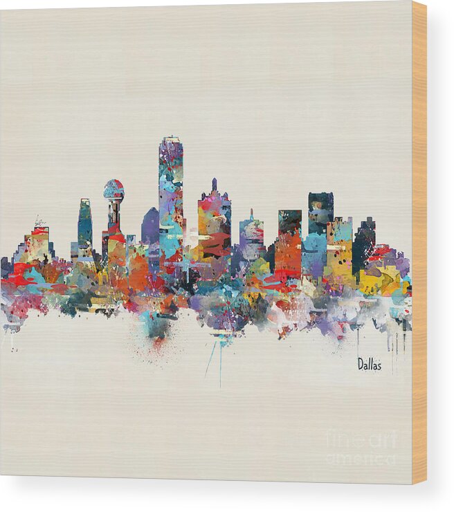 Dallas Texas Wood Print featuring the painting Dallas Texas Skyline Square by Bri Buckley