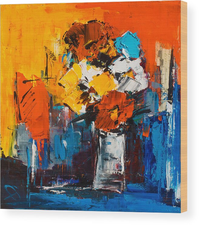 Flowers Wood Print featuring the painting Dancing colors by Elise Palmigiani